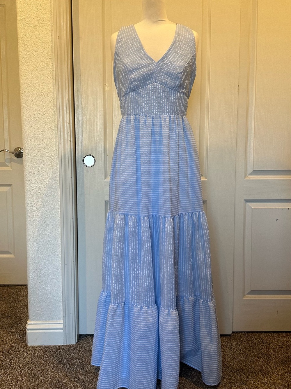 Taylor Sky Blue V-Neck Smocked Waist Tiered Maxi Dress - Picture 1 of 5